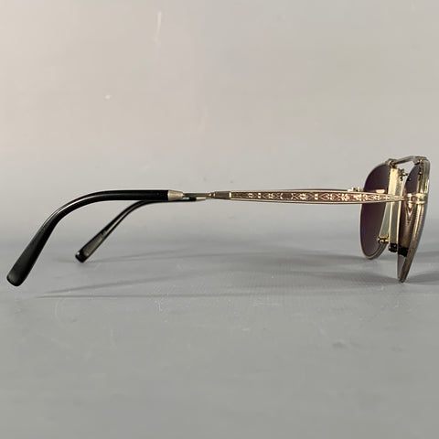 MATSUDA Silver Black Engraved Metal Aviator Sunglasses