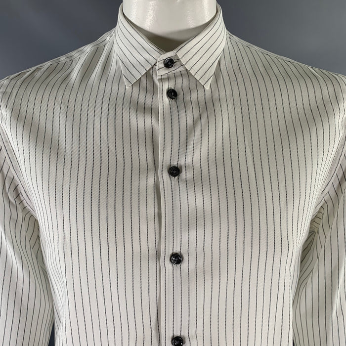 ARMANI COLLEZIONI Size L White Black Stripe Cotton Relax Long Sleeve Shirt