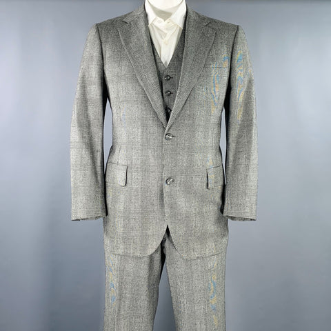 BROOKS BROTHERS Size 42 Black White Glenplaid Wool 3PC Suit