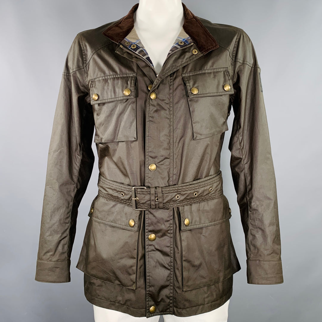 BELSTAFF Size 42 Trialmaster Green Olive Coated Cotton Parka Jacket