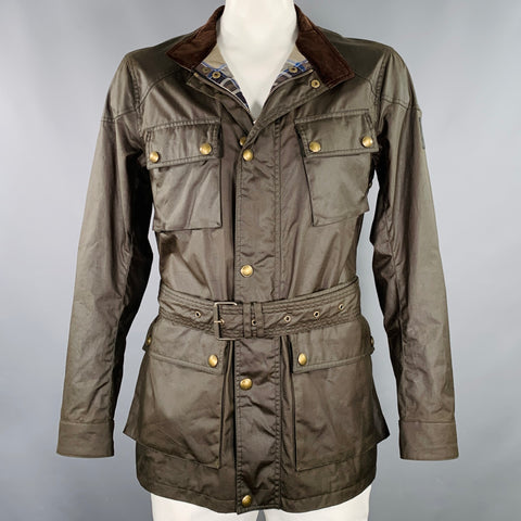 BELSTAFF Size 42 Trialmaster Green Olive Coated Cotton Parka Jacket