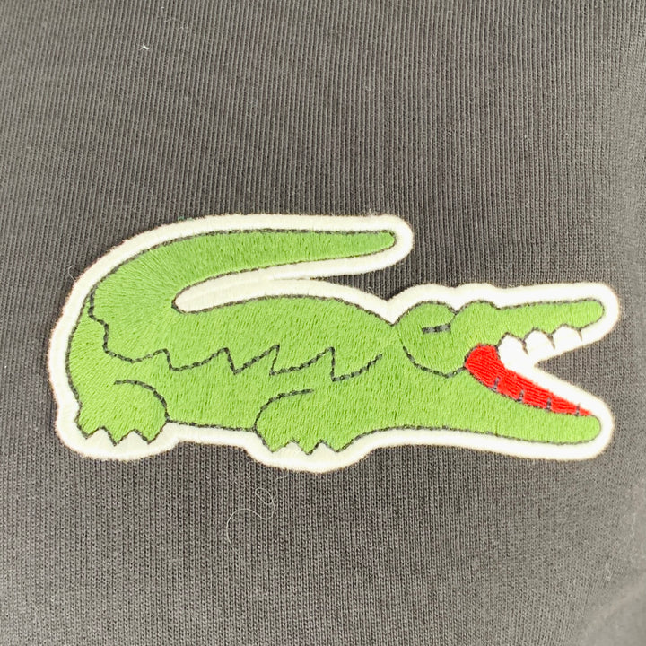 LACOSTE Size L Black Green Knit Cotton Logo Patch Sweater