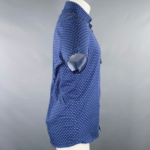 STONE ROSE Size S Navy White Circles Cotton Spread Collar Short Sleeve Shirt