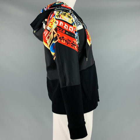 NEIL BARRETT Size L Black Multi Color Print Hooded Jacket