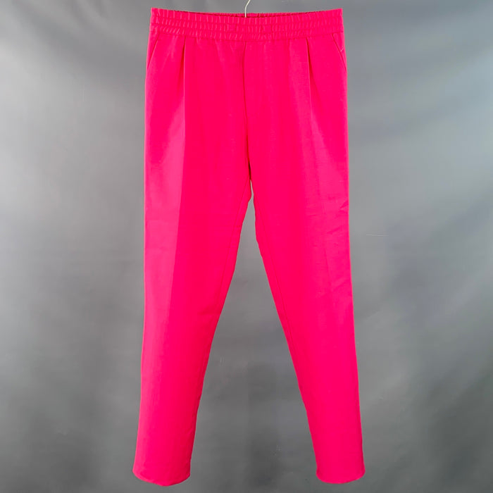 VERSACE Size M Pink Fuchsia Virgin Wool Mohair Pleated Tapered Casual Pants