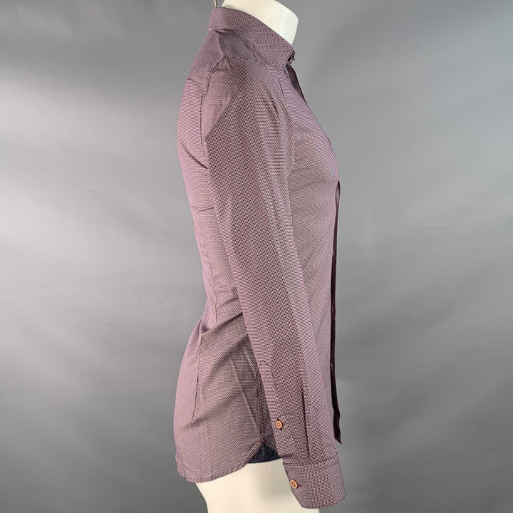 TED BAKER Size XS Femme Purple White Geometric Cotton Spread Collar Long Sleeve Shirt