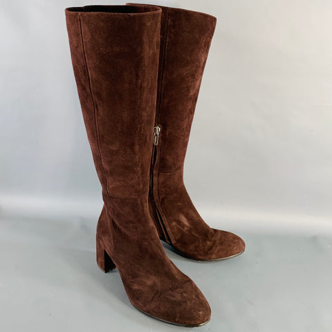 MARGAUX Size 7 Brown Suede Calf High Side Zipper Boots
