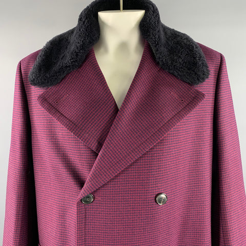 PAUL SMITH Size 42 Burgundy Navy Houndstooth Wool Double Breasted Coat