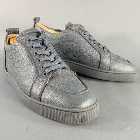 CHRISTIAN LOUBOUTIN Size 11 Rantulow Orlato Grey Slate Pebble Grain Leather Low Top Sneakers