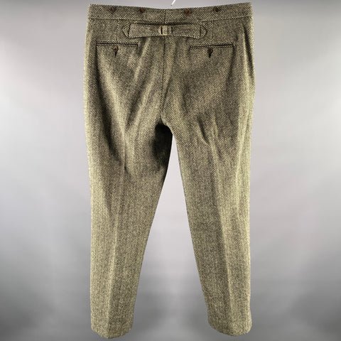 POLO by RALPH LAUREN Size 36 Beige Black Herringbone Wool Back Belt Dress Pants
