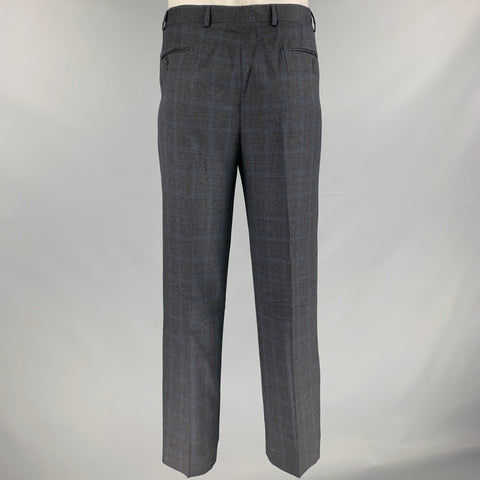 ARMANI COLLEZIONI Size 42 Navy Black Plaid Virgin Wool Suit