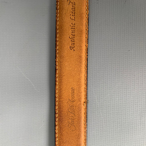 SAKS FIFTH AVENUE Size 40 Black Gold Lizard Leather Brass Belt