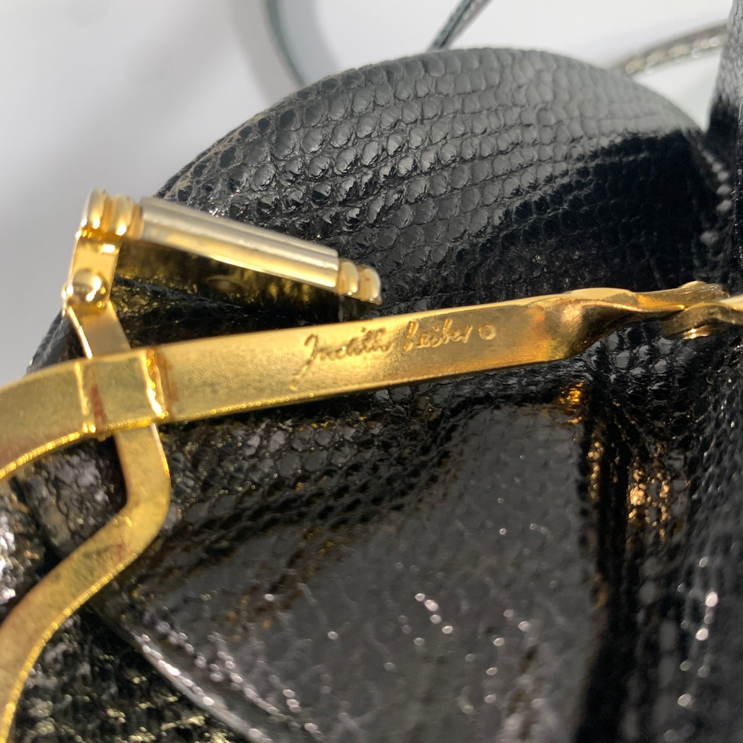 JUDITH LEIBER Black Gold Snakeskin Clutch Handbag