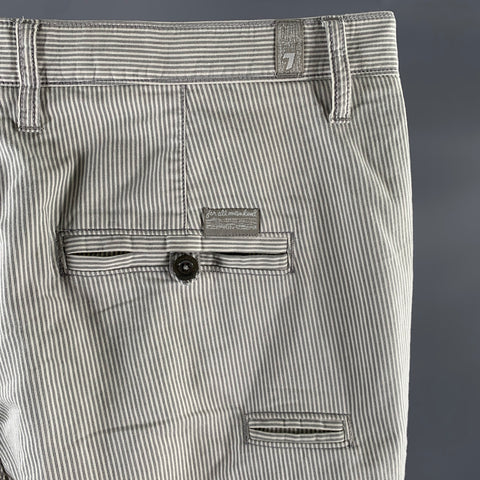 7 FOR ALL MANKIND Size 38 White Grey Stripe Cotton Linen Straight Casual Pants