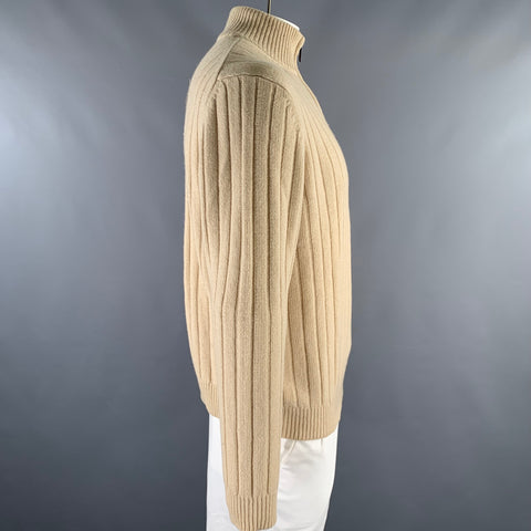 BROOKS BROTHERS Size L Cream Cable Wool Quarter Zip Sweater