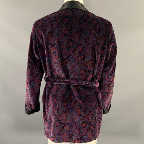 BULLOCK&JONES Size M Black Purple Paisley Cotton Velvet Shawl Collar Jacket