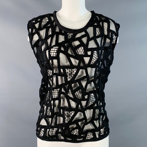 IRO Size S Black Lace Mesh Sleeveless Crew Neck Casual Top