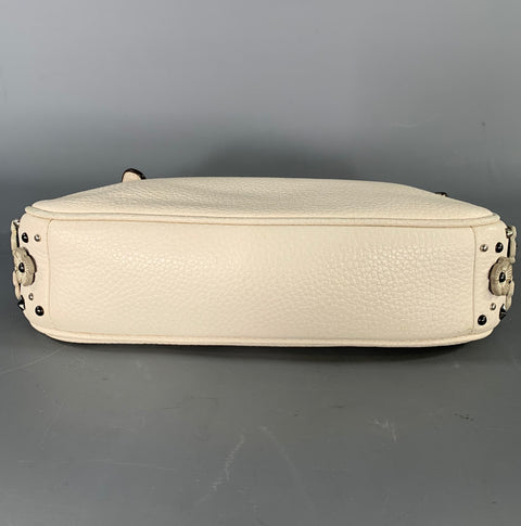 COACH Cream Gunmetal Pebble Grain Leather Handbag & Leather Goods