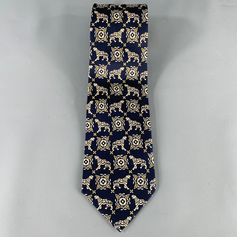 KRIZIA UOMO Navy Beige Tigers Silk Tie