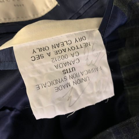 SAMUELSOHN Chest Size 42 Green Blue Plaid Wool Silk & Linen Sport Coat