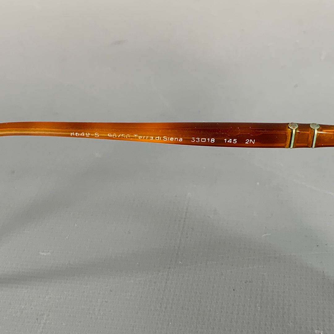 PERSOL Size S Silver Tortoise Shell Metal Semi Rimless Sunglasses