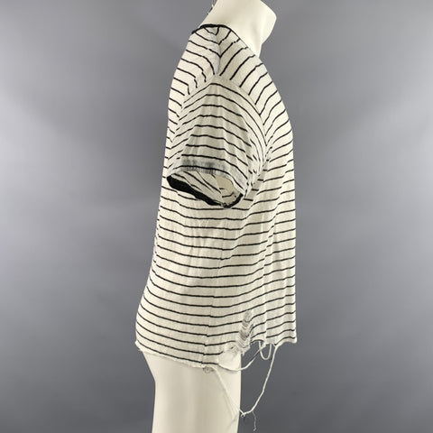 IRO Size S White Black Stripe Linen Scoop Neck T shirt