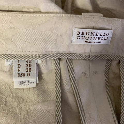 BRUNELLO CUCINELLI Size 6 Cream Cotton &  Elastane Floral Tapered Casual Pants