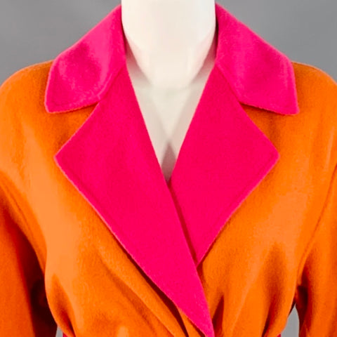 ALICE + OLIVIA Size XS Orange Pink Polyester Wool Reversible Belted Coat