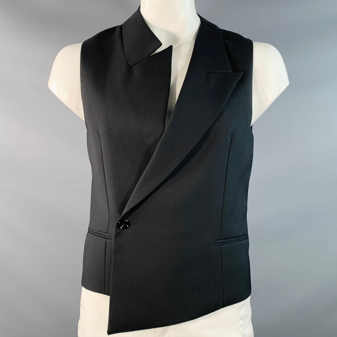 ALEXANDER MCQUEEN Size 42 Black Wool Asymmetrical Peak Lapel Vest