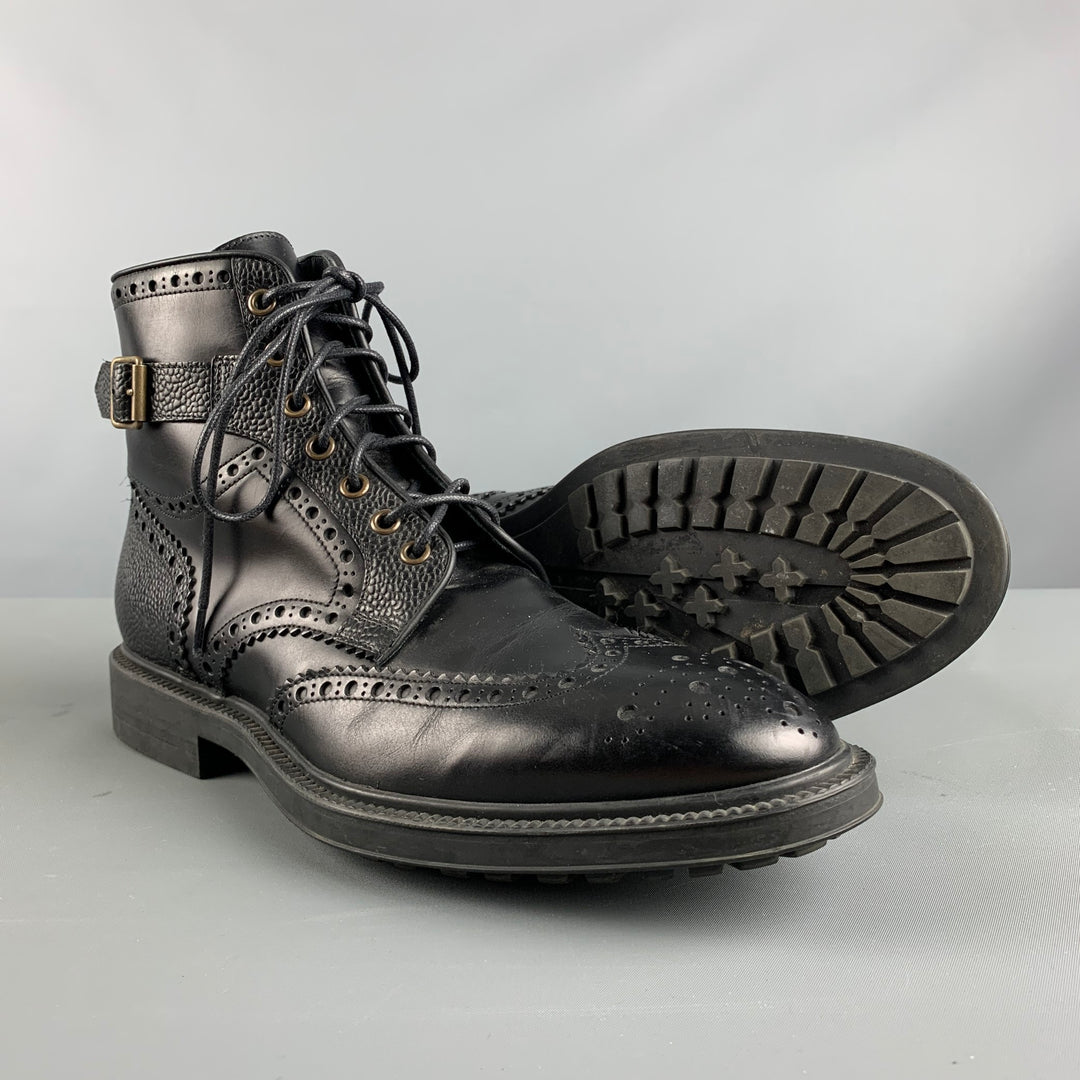 PAUL SMITH Size 9 Black Perforated Leather Wingtip Boots