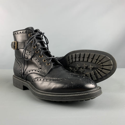 PAUL SMITH Talla 9 Botas con punta de ala de cuero perforado negro
