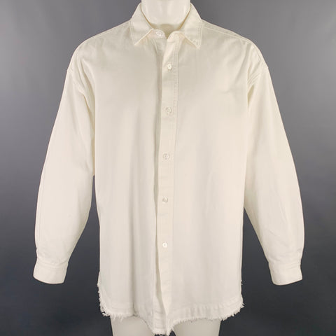 JUNRED Size M White Cotton Raw Edge Oversized Shirt Jacket