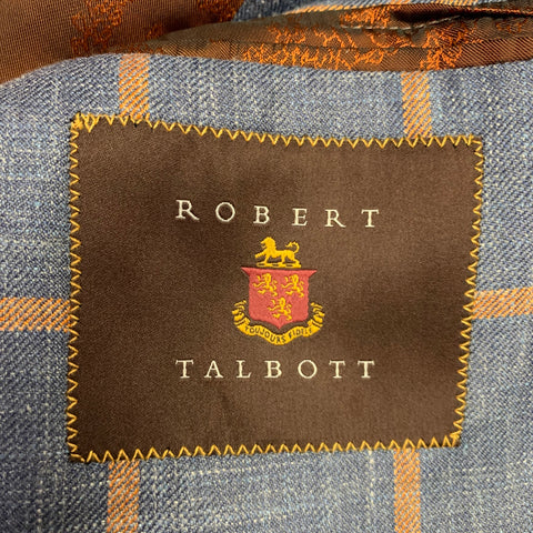 ROBERT TALBOTT Size 42 Blue Orange Window Pane Notch Lapel Sport Coat