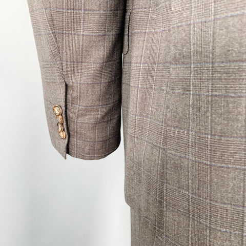 SARTORIO Size 44 Brown Grey Plaid Wool Notch Lapel Suit