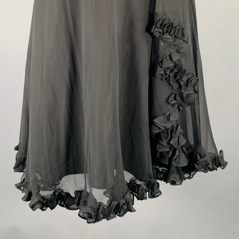 MARCHESA NOTTE Size 4 Black Silk Ruffled One Shoulder Cocktail Dress