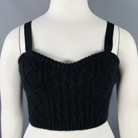 VALENTINO Size L Black Mohair Blend Knit Bustier Casual Top