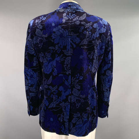 TOM FORD Chest Size 44 Blue Navy Floral Silk Viscose Peak Lapel Sport Coat