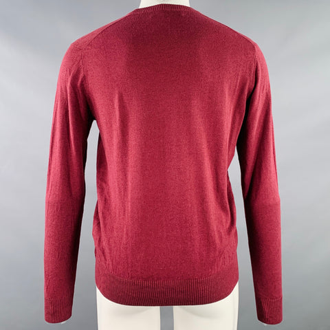 NEIMAN MARCUS Size S Burgundy Knit Cotton Merino Wool Crew Neck Pullover