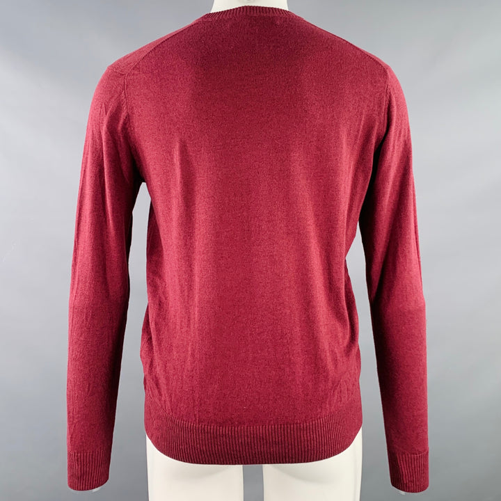 NEIMAN MARCUS Size S Burgundy Knit Cotton Merino Wool Crew Neck Pullover