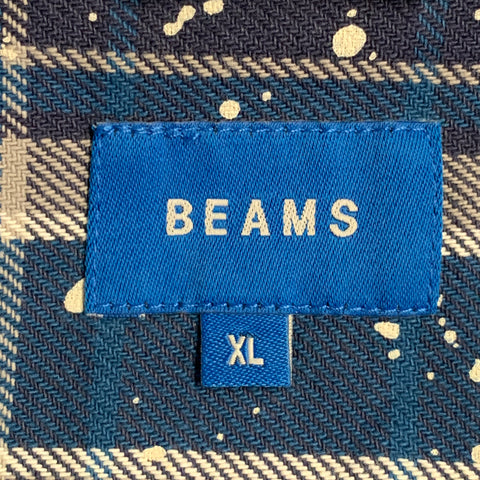 BEAMS HEART Size XL Blue White Plaid Cotton Shirt Jacket
