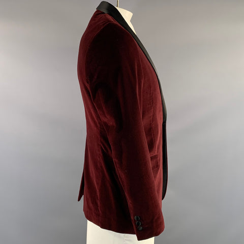 ADOLFO Chest Size 42 Burgundy Black Velvet Cotton Shawl Lapel Sport Coat