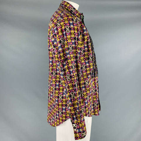 ROBERT GRAHAM Size L Purple Multi-Color Print Ruffled Cotton Button Up Long Sleeve Shirt