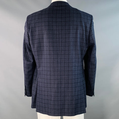 PIATTELLI Size 44 Navy Black Checkered Wool Single Breasted Sport Coat