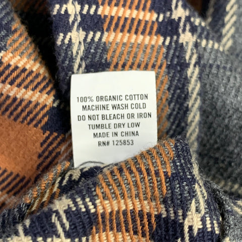TAYLOR STITCH Size XL Orange Grey Plaid Organic Cotton Long Sleeve Shirt