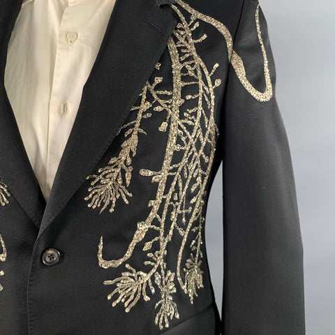 ALEXANDER MCQUEEN Chest Size 42 Black Silver Embroidery Wool Sport Coat