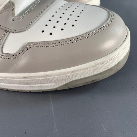 PRADA Size 11 White Grey Color Block Perforated Leather Logo Low Top Sneakers