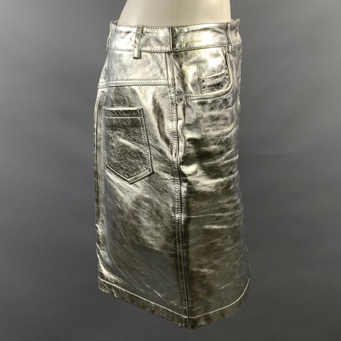 MOSCHINO COUTURE FW2018 Size 8 Silver Leather 182D A37055471 Metallic Sheep Skin Skirt