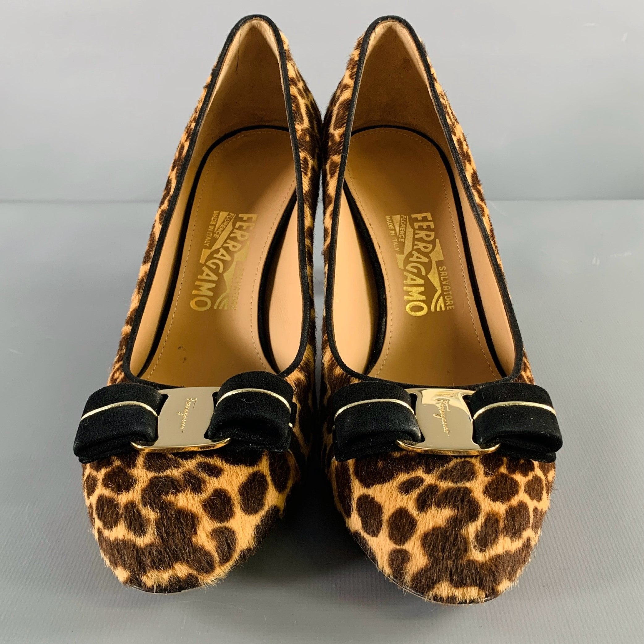 Hot Salvatore Ferragamo Calf Hair Ballet Flats Cheetah Animal Print Brown 9