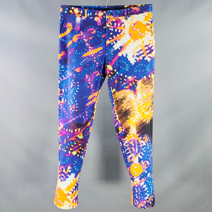 DOLCE & GABBANA Size 32 Purple Multi Color Print Cotton Blend Dress Pants