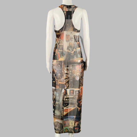 PUPPETS & PUPPETS Size M Metal Friends Black Multi Color Polyester Blend Print Dress